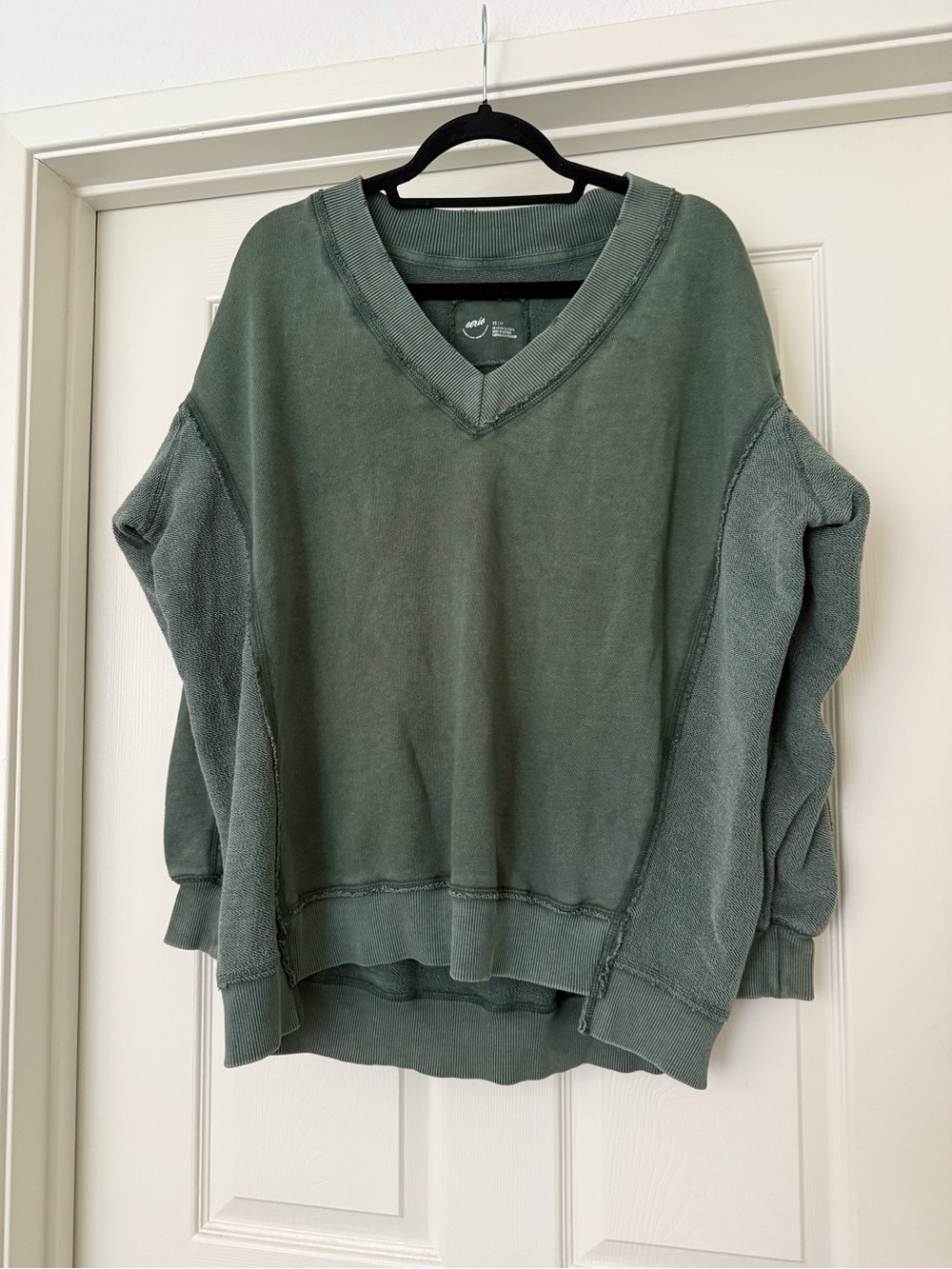 aerie Vacay Every Day V Neck Sweatshirt in Sycamore - Picture 4 of 9
